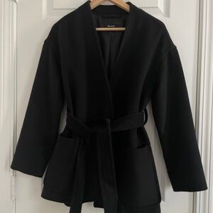 Madewell Black Wool Belted Wrap Coat XS